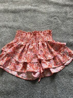 SHEIN Floral Ruffled Mini Skirt in Coral, White, Pink